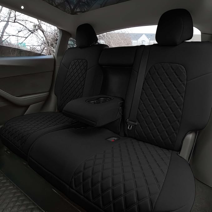 FH Group Custom Fit Car Seat Covers Specifically Made for 2020-2025 Tesla Model Y Ultraflex Neoprene Water Resistant Automotive Seat Covers - Full Set Black