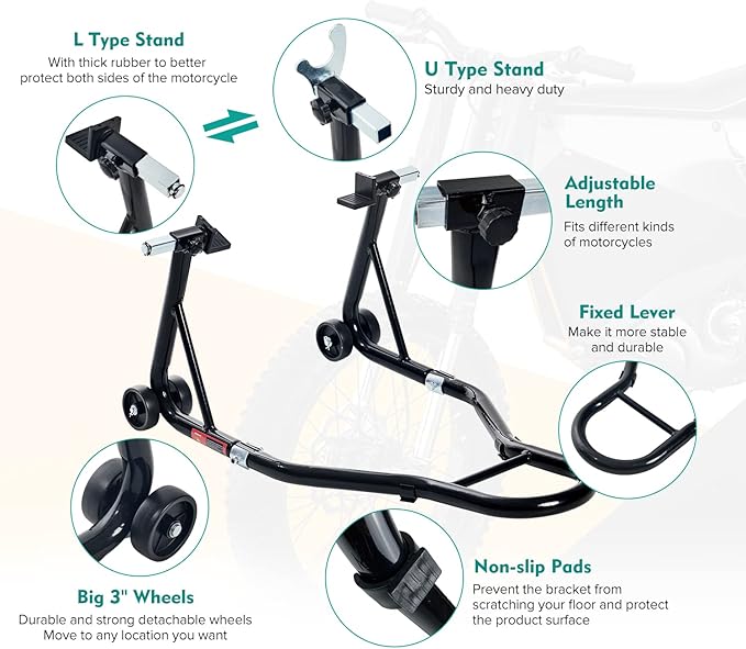 Donext Motorcycle Stand 850LB Sport Bike Rear Wheel Lift Swingarm Paddock Stands Black, Fit for BMW Yamaha Honda Kawasaki Suzuki, with U+L Forks