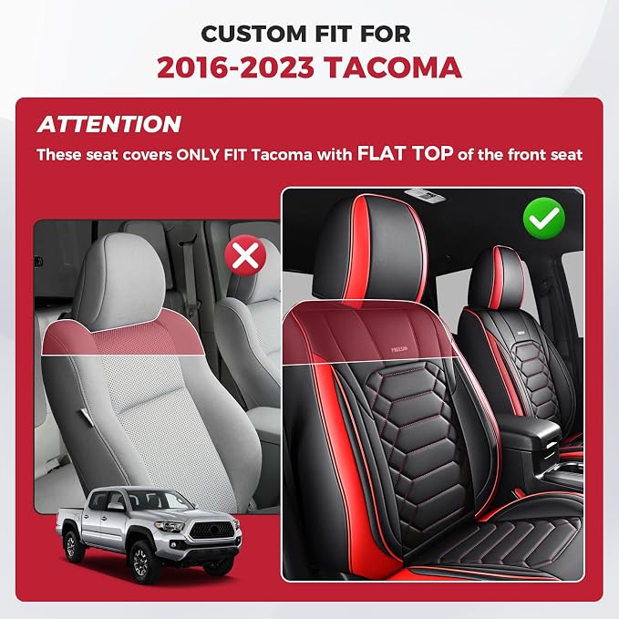 FREESOO Tacoma 2016-2023 Seat Covers Custom Fit for Toyota Tacoma Double Crew Cab Faux Leather Full Set Pickup Truck Seat Covers (Full Set, BlackRed)