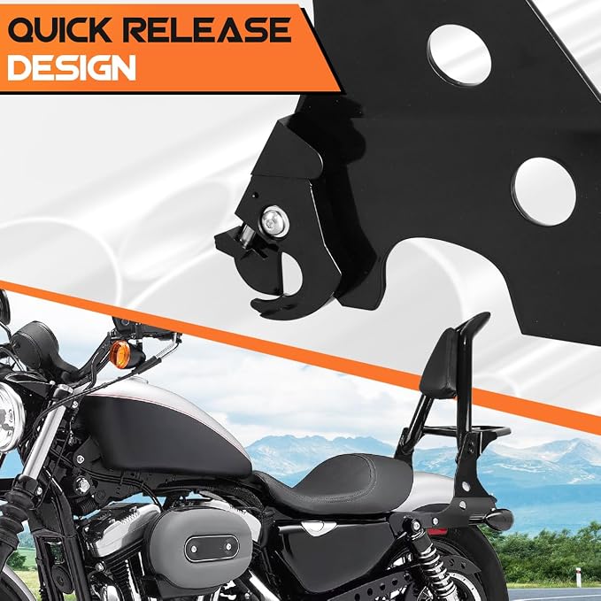 AUFER Motorcycle Detachable Rear Passenger Backrest Sissy Bar With Luggage Rack Rotary Docking Latches Clips Compatible With For 2004-Up Harley Sportster XL 883 1200 Super Low Forty Eight Seventy Two