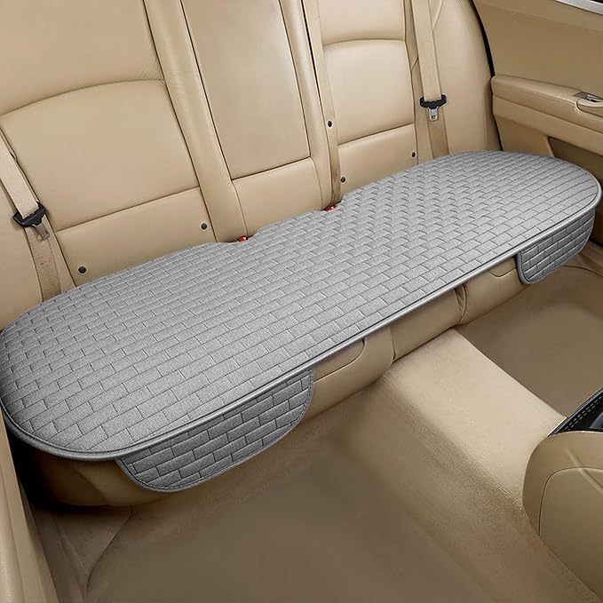 Gray Back Seat Cover, Car Back Seat Cover for Cars Truck SUV, Rear Seat Covers with Storage Pocket, Linen Bottom Backseat Cover for Most Vehicles-Gray,1 Pcs