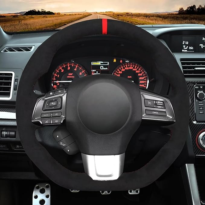 Custom Fit OEM Suede Carbon Fiber Leather Steering Wheel Cover for Subaru WRX STI 2015 2016 2017 2018 2019 2020 2021 / Subaru Levorg 2015-2019 Interior Accessories (3)