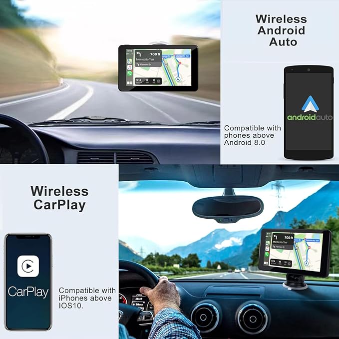 Apple Carplay Screen for Car, 7" HD Portable Car Stereo Touch Screen for Apple Carplay & Android Auto, Audio Receivers with Voice Control, Mirror Link, Bluetooth, Siri, AirPlay,GPS Navigation