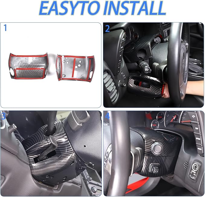 Steering Column Cover Trim Kit Compatible with Chevy Corvette C6 2005-2013, Carbon Fiber Pattern Steering Wheel Base Trim Cover Accessories (Carbon Fiber Pattern)