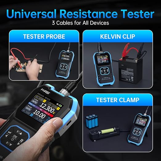 FNIRSI HRM-10 Voltage Internal Resistance Battery Tester, Milliohmmeter 100V 200Ω, Car Battery Tester, Battery Checker Tester for All Types of Batteries, AAA AA Battery, Household Battery Analyzer
