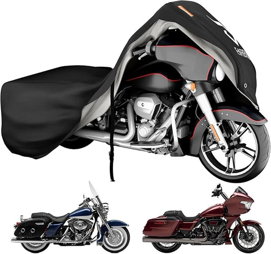 EVRBUL Motorcycle Cover Compatible with Harley Davidson Touring Models Road Glide Road King Electric Glide Heritage Classic Heavy Duty 420D Waterproof Outdoor Motor Sun Cover Protection