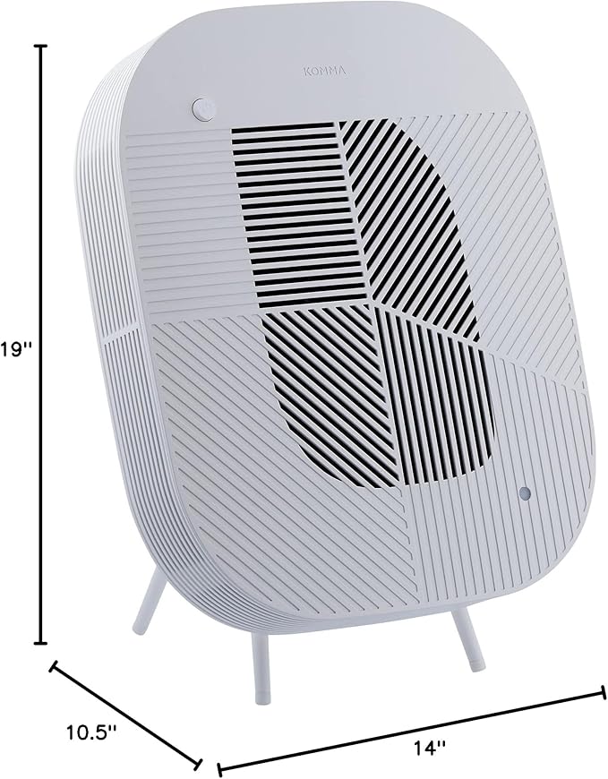 KOMMA Lov Air Purifier for Bedroom, 3.1 inch Slim Wall mount & Stylish Standing type, Hepa Filter Air Cleaner, Remove Fine Dust, Smoke. (KnitGray with Cradle)