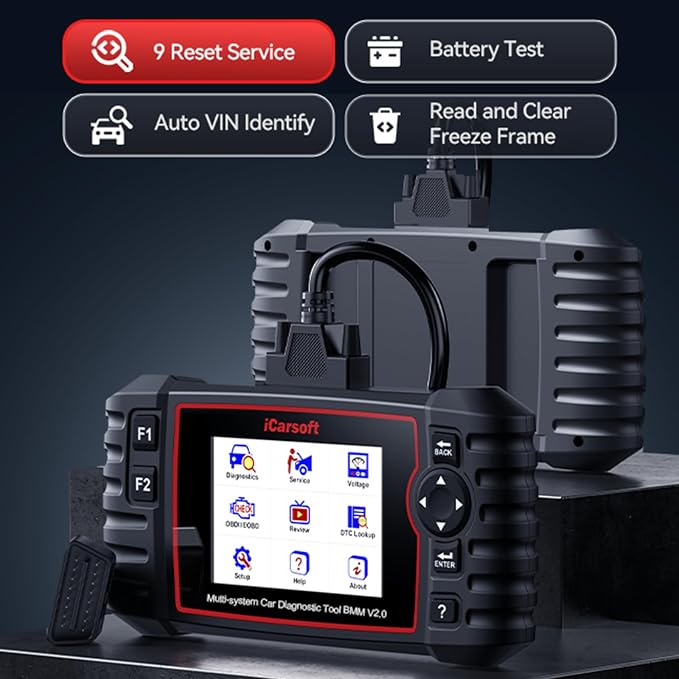 iCarsoft 2025 BMM V2.0 OBD2 Scanner for BMW/Mini/Rolls-Royce, Full System Diagnostic Tool Code Reader with 9 Resets-Oil/SAS/EPB/BMS/ETC/DP/BLD/INJ/TPMS, Battery Test, CAN-FD,Lifetime Update