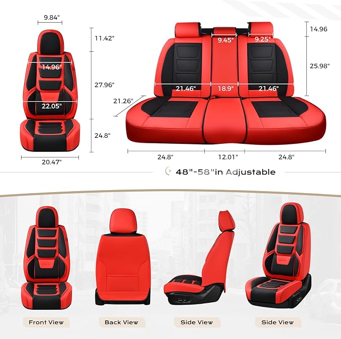 Coverado Car Seat Covers Full Set, Seat Covers for Cars, Front Seat Covers and Back Seat Cover Waterproof Leather Automotive Seat Cover, Universal Car Interior Protectors Cushion for Most Cars Red