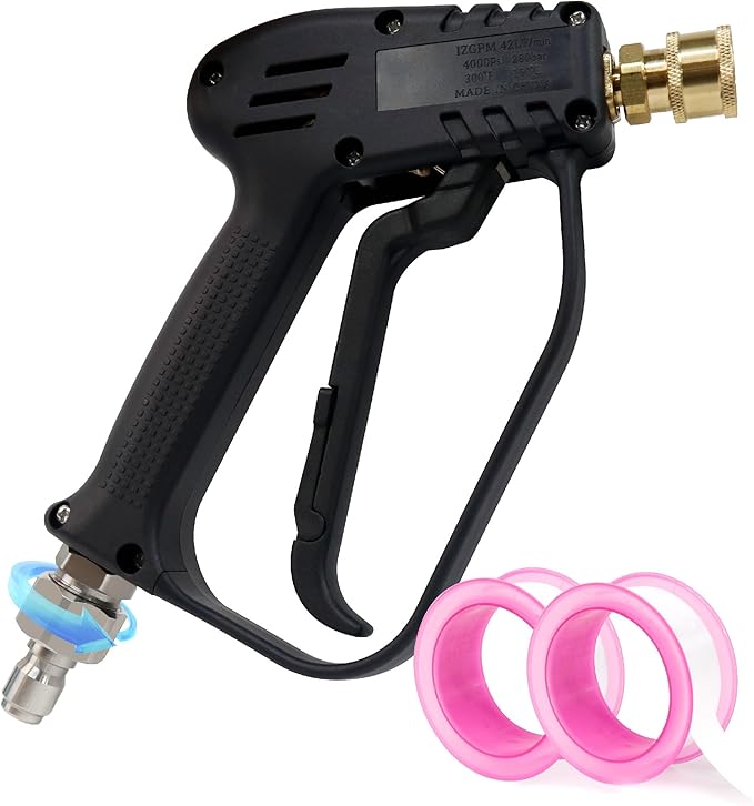 Short Pressure Washer Gun with Swivel - High Pressure Washer Handle Gun with 3/8" Male Plug and 1/4” Quick Connector Coupler