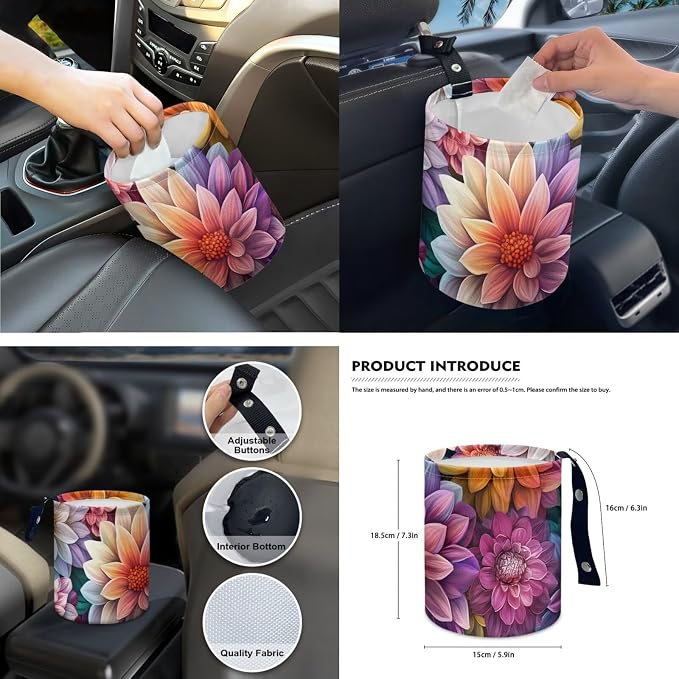 15Pcs Boho Blossoms Car Seat Cover Full Set for Women with Car Steering Wheel Cover Seat Belt Cover Trash Bin Front Rear View Mirror Car Cup Holder Keychain
