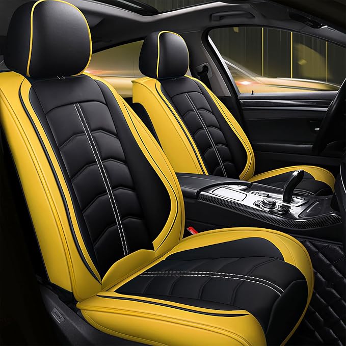 Car Seat Cover for 2 Seats Toyota Highlander 2001-2026, Durable Wear Resistant Waterproof Seat Cover, Breathable Premium Leather Vehicle Interior Accessories.(Standard 2 Seats,Black Yellow)