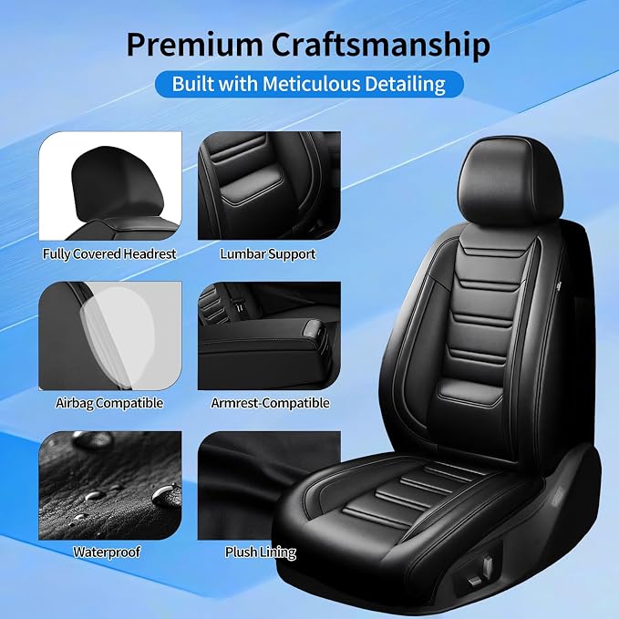 Fit ATS Car Seat Covers for Select Cadillac ATS 2013-2018 - Premium Full Coverage Leather, Airbag Compatible & Scratch-Resistant, Waterproof & All Weather Seat Protector, Full Set, Black