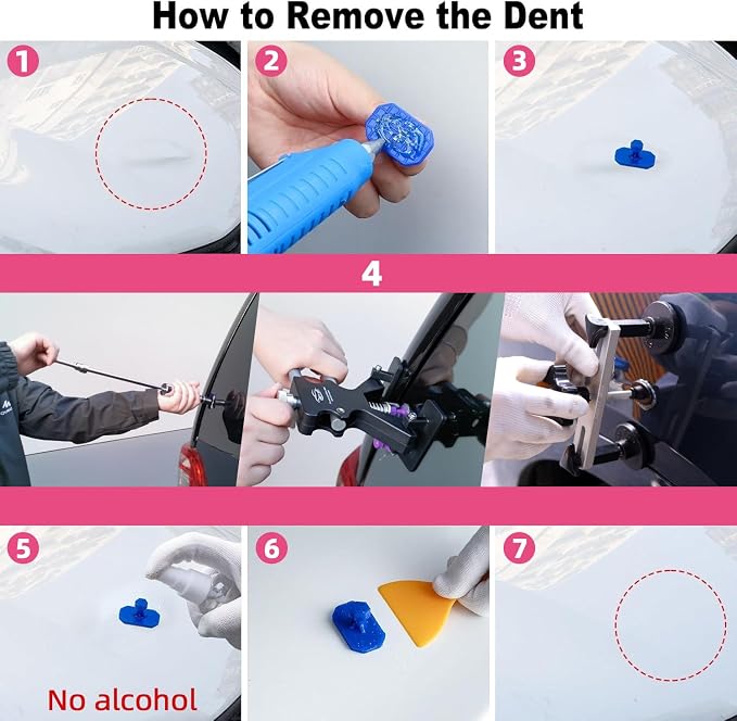Professional Car Dent Repair Kit - 2-in-1 Slide Hammer T-Bar Bridge Puller with 100W Hot Glue Gun Rubber Hammer and 76 Tabs - for Auto Body Paintless Removal on Vehicles Appliances and Metal Surfaces