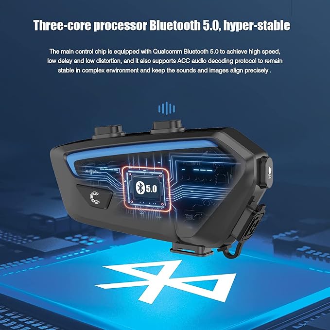 FreedConn FX 10 Riders Motorcycle Bluetooth Headset with Music Sharing, Helmet Bluetooth Intercom with Noise Cancellation/FM Radio/IP67/Ultra-Thin Body, Universal Communication Systems for Motorbike