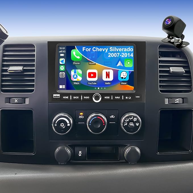 5GWifi Upgrade Radio for Chevy Silverado 1500/2500/3500 2007-2013, Express Van 1500/2500/3500 2013-2025, GMC Yukon Acadia 2007-2012, 7" Touch Screen Stereo Wireless Carplay Android Auto GPS FM Camera