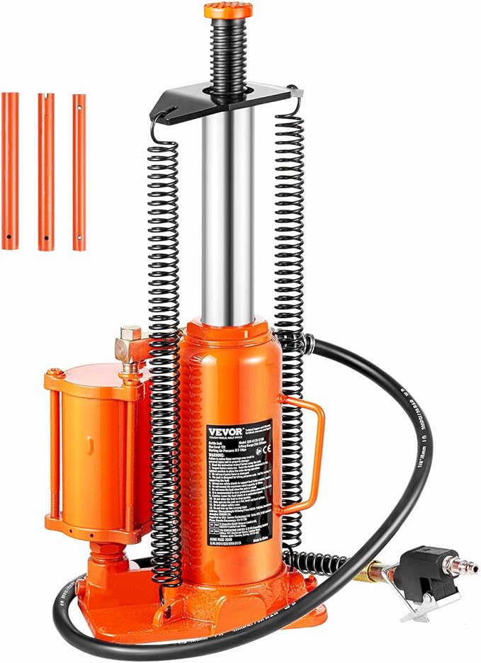 VEVOR Air Hydraulic Bottle Jack, 12 Ton/26455 lbs Pneumatic Hydraulic Bottle Jack with 10.43''-19.88'' Lifting Range & Manual Hand Pump, for Pickup, Truck, RV, Auto Repair, Industrial Engineering