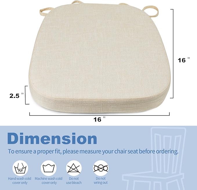 BUYUE Thickened 2.5" Dining Chair Cushions Set of 4, U-Shape High Density Foam Comfortable Chair Pads for Kitchen, Slip Resistant Indoor Seat Cushions (4 PCS, Beige)