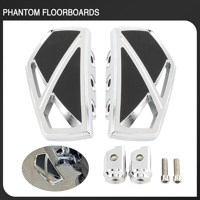 Motorcycle Floorboards Phantom Front Foot Pegs Footrest for Harley Softail 2018-2024 Fat Boy Street Bob Low Rider Sport Glide Slim Fatbob Breakout 114 (Chrome)