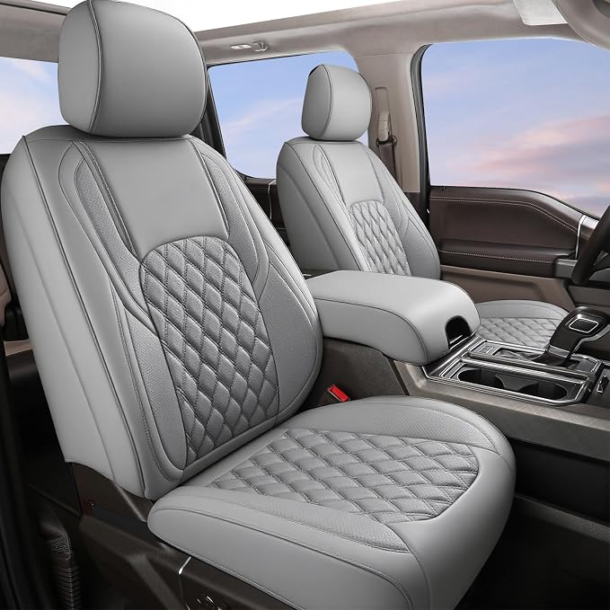 Huidasource 2007-2017 Wrangler JK Seat Covers 4 Door, Waterproof Wrangler Leather Seat Cover, Front&Rear Seat Cushion Protector Fit for Jeep Wrangler JK 4-Door Sahara Sport Rubicon(Full Set/Gray)