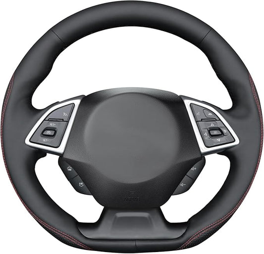 MEWANT Hand Stitch Steering Wheel Cover for Chevy Camaro 2016-2025 Custom Black Genuine Leather Interior DIY Wrap Restoration Kit Anti-Slip Breathable Protector