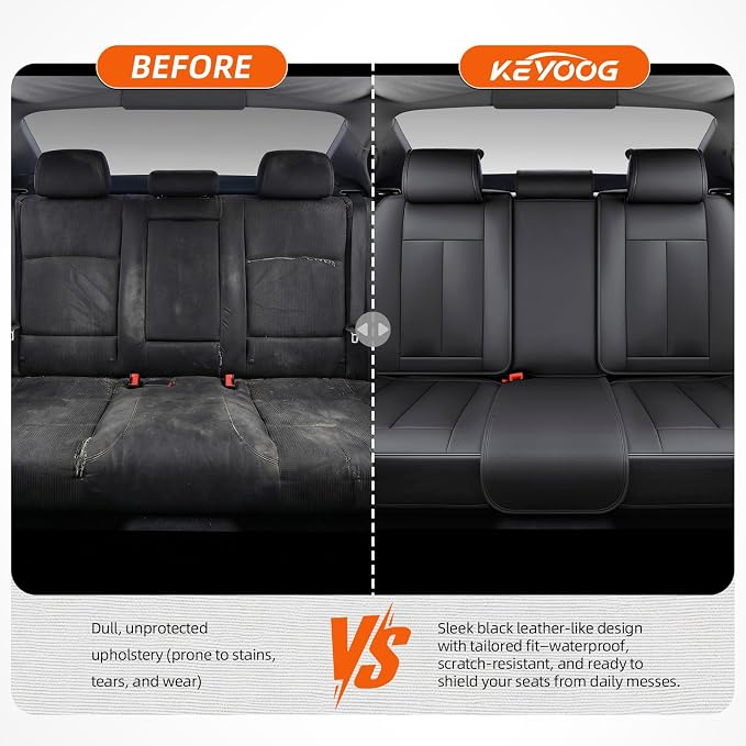 5-Seater Car Seat Covers Full Set Waterproof and Breathable Nappa Leather, Fit for Front and Rear Seats of Cars, Compatible with Airbags, Car Seat Protector Covers for Most Cars - Pure Black