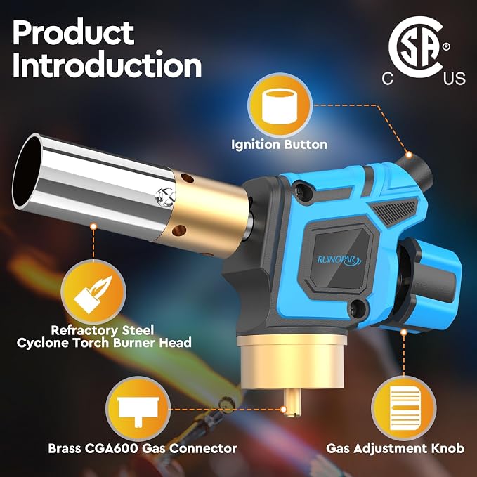 Propane Torch Head, Trigger Start Gas Torch, 5" Mapp Map Gas Torch Fuel by Propane MAPP Gas Cylinder for Brazing, Welding(Fuel Cylinder not included)