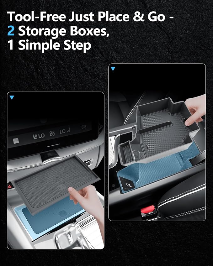 SKTU 2-Pack for 2026 Volvo XC60 Center Console Organizer for 2026+ Volvo XC60 (Core/Plus/Ultra) Wireless Charging Mat & Console Tray Volvo XC60 2026 Accessories ABS Insert Console Tray XC60 Rubber Pad