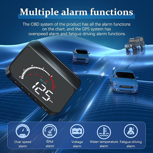 Liiiyuan M13PLUS Heads Up Display for Cars, OBD2+GPS Car GPS Speedometer Display Speed,Time,Mileage,Single Trip,Time, Water Temperature and Multiple Alarm Functions Suitable for All Cars