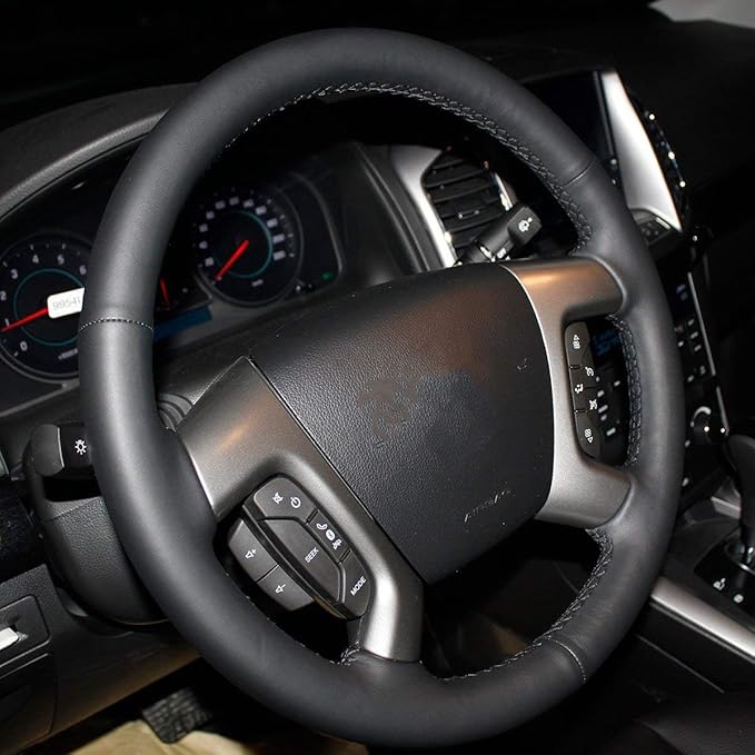 Loncky Genuine Leather Car Steering Wheel Cover for Chevrolet 2008-2013 Silverado 1500 /Silverado 2500 3500/2007-2014 Tahoe/2007-2014 Suburban 1500/2007-2013 Avalanche 1500/2009-2015 Traverse/Express