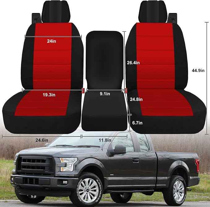Custom 40/20/40 Split Bench Seat Covers for Ford F150 XL/Standard Cab 2004 2005 2006 2007 2008 Heavy Duty Cloth Protector Interior Accessories，Waterproof & Machine Washable - Red