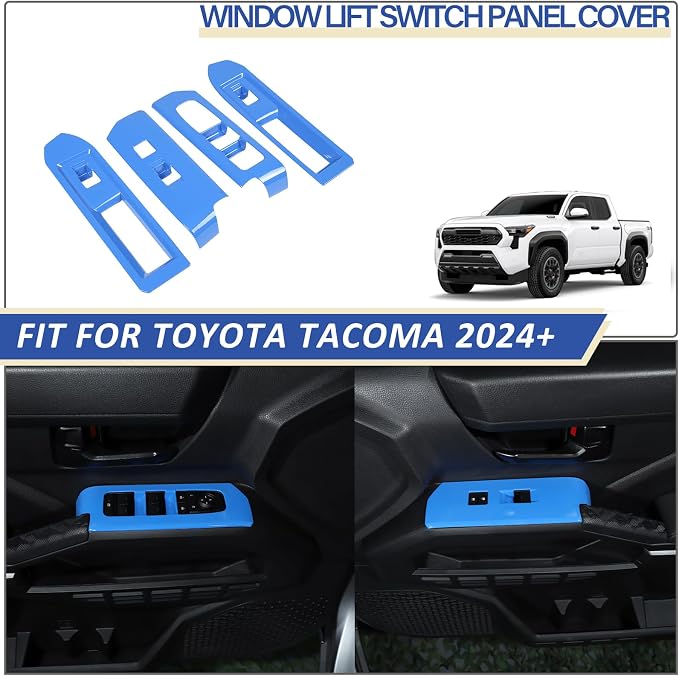 Daeiclru Window Lift Switch Panel Cover Compatible with Toyota Tacoma 2024 2025, Pickup Truck Door Power Window Glass Lift Switch Button Protection Cover Interior Accessories (Blue)