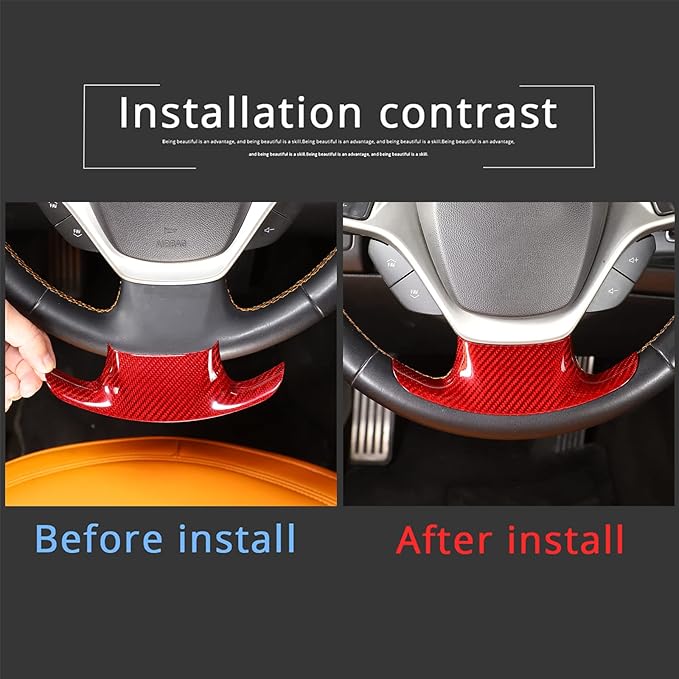 Steering Wheel Cover Trim Real Carbon Fiber 1PCS Compatible with Corvette C7 Z06 Z51 ZR1 Stingray 2014 2015 2016 2017 2018 2019 (Red Carbon)