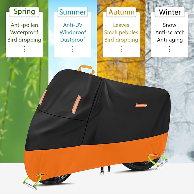 Motorcycle Cover Waterproof Outdoor 300D Oxford Heavy Duty Oxford All Season Sun Protection Fit up to 100 inch Dirt Bike Fat Boy Fat Bob Honda Africa (XXXL: 96" x 37" x 50")
