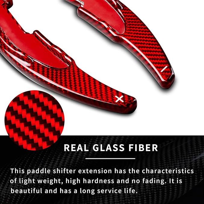 Real Glass Fiber Steering Wheel Paddle Shifter Compatible with BMW M2 M3 M4 M5 M6 X5M X6M, T-carbon Glossy Paddle Shifter Extension Cover Compatible with BMW M Series 2013-2018(Red)