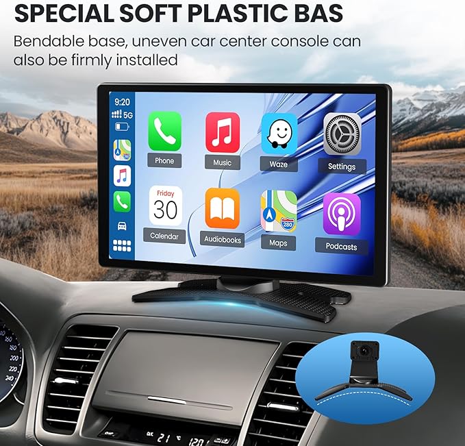 TECXERLLON 9.0'' Carplay Screen for Car, Portable Car Stereo with Apple Carplay & Android Auto, Car Audio Receivers with Mirror Link, Screen for All Vehicles(No Camera)