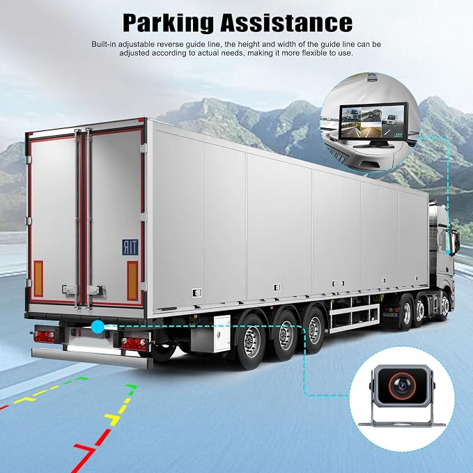 Vehicle Backup Camera for Trucks Pickups Bus Trailers Caravans 10.36-inch IPS HD Screen DVR Recording Reverse Monitor 5 Split Screen Waterproof Night Vision Stable Signal DIY Parking Lines