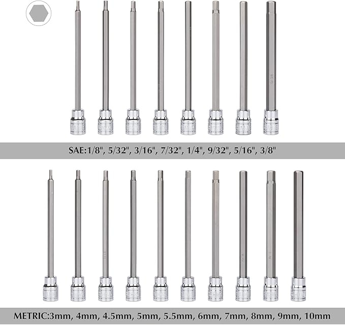 EMENTOL 40PCS Extra Long Hex, Torx and XZN Triple Square Spline Bit Socket Set, CR-V, S2 Steel, 5.9" Length