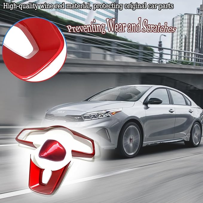 MUXEE 3Pcs Steering Wheel Cover Trims Interior Decaration Sticker for Kia Forte Cerato K3 2019 2020 2021 2022 2023 2024 - ABS Wine red Sport Interior Accessories(NOT FIT GT and GT Line Models)