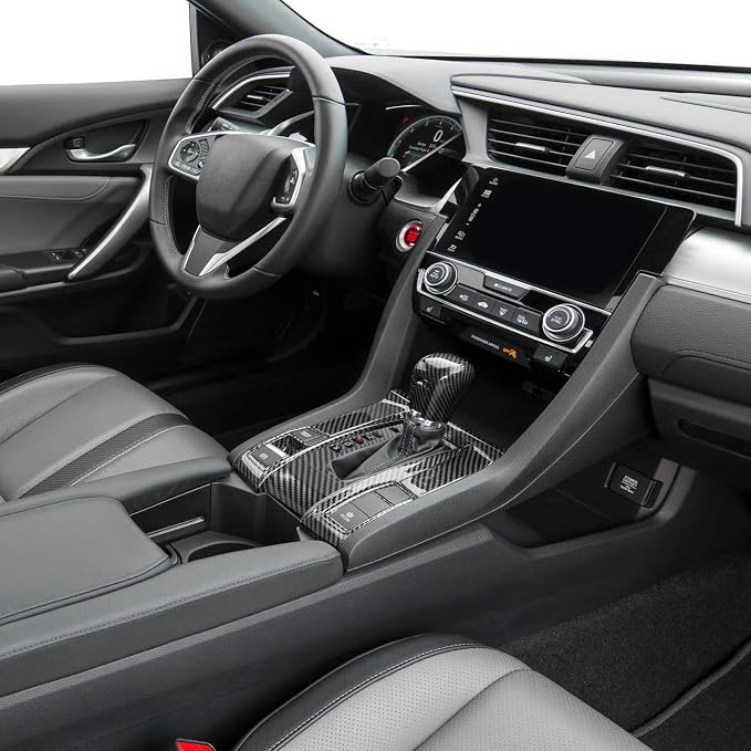 Carbon Fiber Center Console Gear Shift Panel Cover Compatible with Honda Civic 10th Gen 2016-2021