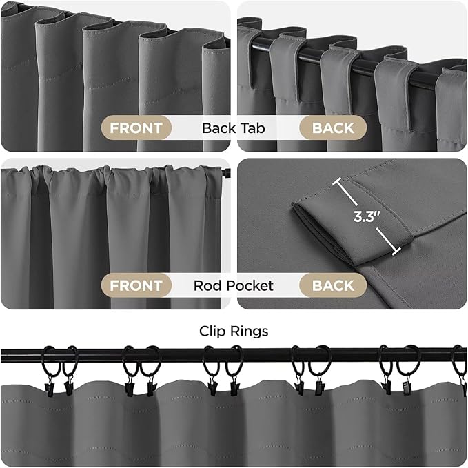 Joydeco Blackout Curtains 108 Inches Long, Thermal Insulated Black Out Curtains 2 Panels Set, Room Darkening Drapes for Living Room Window Rod Pocket Back Tab (W52 x L108 Inch, Light Grey)