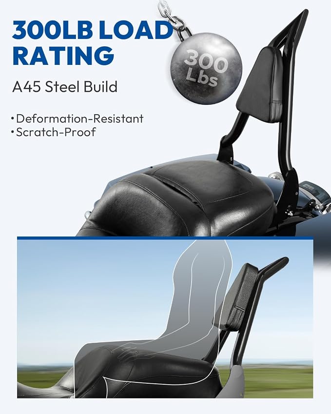 Passenger Sissy Bar Backrest, Integrated Quick Release Backrest Sissy Bar Fit for Harley Davidson Touring Road King Road Glide Electra Glide Street Glide 2009-2024, Black (26inch)