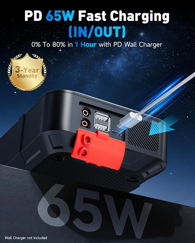 HW Car Battery Jump Starter with Air Compressor, 12V 2000A | 44.4Wh, 160PSI, 65W Fast Charging, Air Chucks and USB Cables