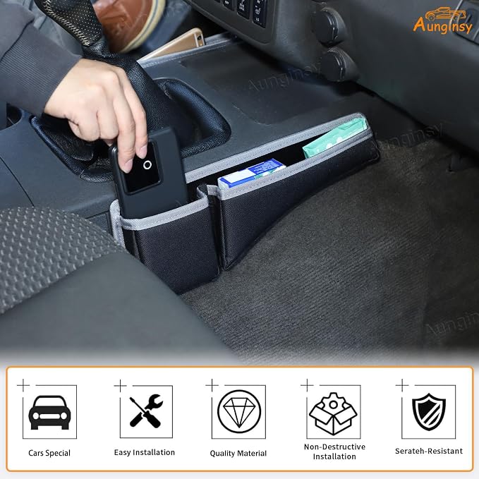 Aunginsy Center Console Gear Shift Side Storage Bag Compatible with Nissan Frontier 2009-2017, Central Control Gear Shifter Box Left & Right Side Panel Storage Pocket Organizer Tray Pouch Accessories