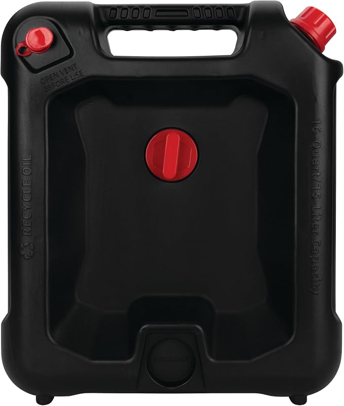 Performance Tool W4077 16-Quart Oil Drain Container, Deep Drain Well, Integrated Handle, Sealing Rubber Gaskets, Black