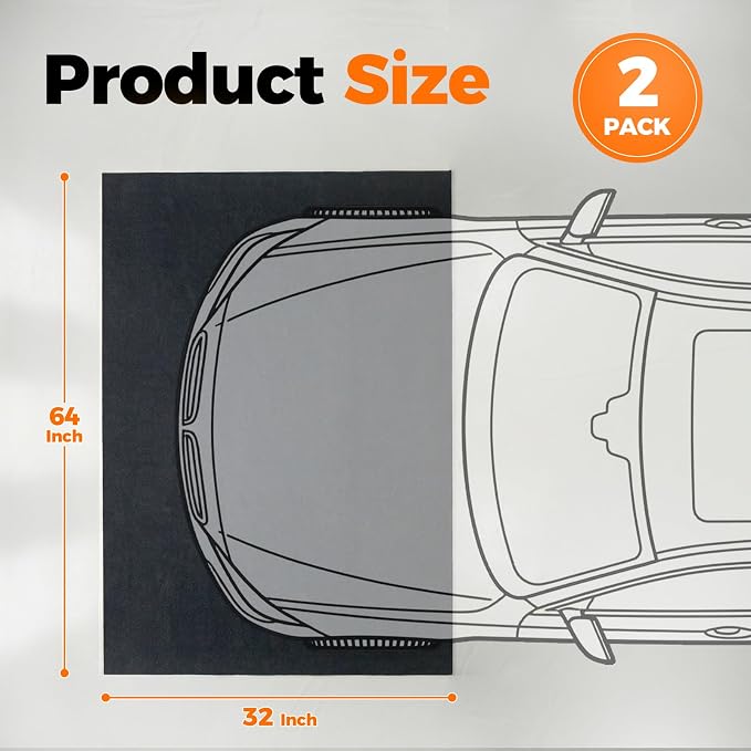 2-Pack Heavy Duty Oil Spill Mat, 1/4" Thick, Garage Floor Mat for Under Car, 64" X 32", Waterproof, Rubber Backing Protects Floor, Reusable, Absorbs All Types of Spills, Oil Absorbent Pads