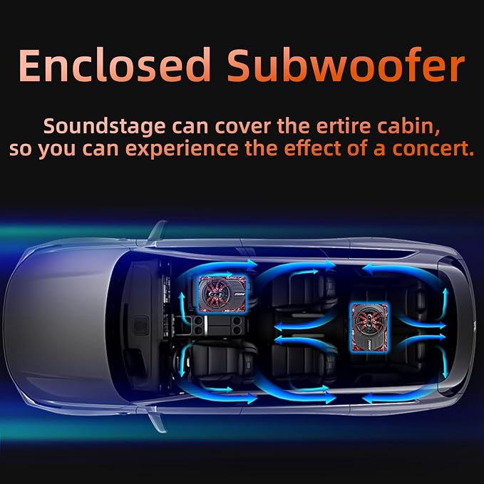 2000W Under Seat Subwoofer with Amp 10" Subwoofer and Amp Package Slim Subs | LED Ambient Light, Deep Bass, LPF/Gain/Bass Boost Controls, Compact Low Profile Design for Powerful Sound in All Vehicles