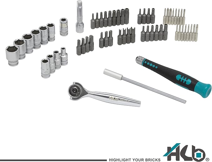 HB 62-Piece Socket and Precision Bit Set AKM026-U 90-Tooth 1/4-In Drive Swivel Head 270° Mini Ratchet Quick Release Reversible Security Bits Chrome Vanadium Steel S2 Steel Portable Case Made in Taiwan