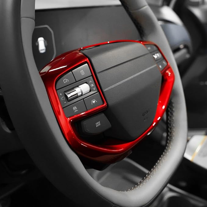 ABS Car Steering Wheel Frame Cover Steering Wheel Button Panel Frame Molding Trim Compatible with Kia K4 2025,Kia EV6 2025,Kia Sportage 2026,Kia EV3,Kia EV4 Accessories(Glossy Red Style)