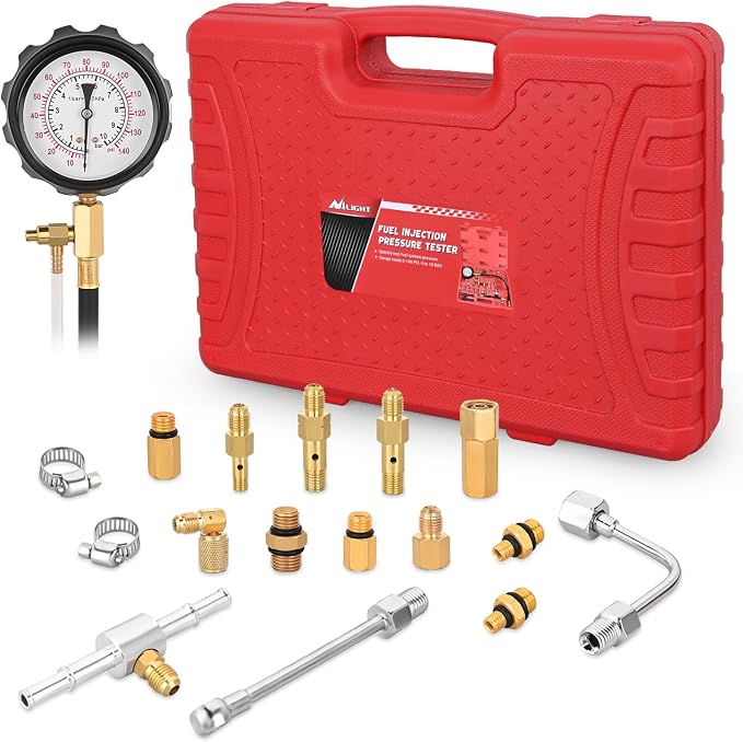 Nilight Fuel Pressure Gauge Tester Kit, 0-140PSI Fuel Injection Pump Pressure Gauge Kit Gasoline Pressure Diagnostic Tools
